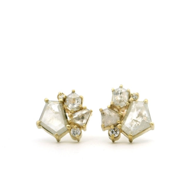 18k Yellow Gold Diamond Cluster Studs