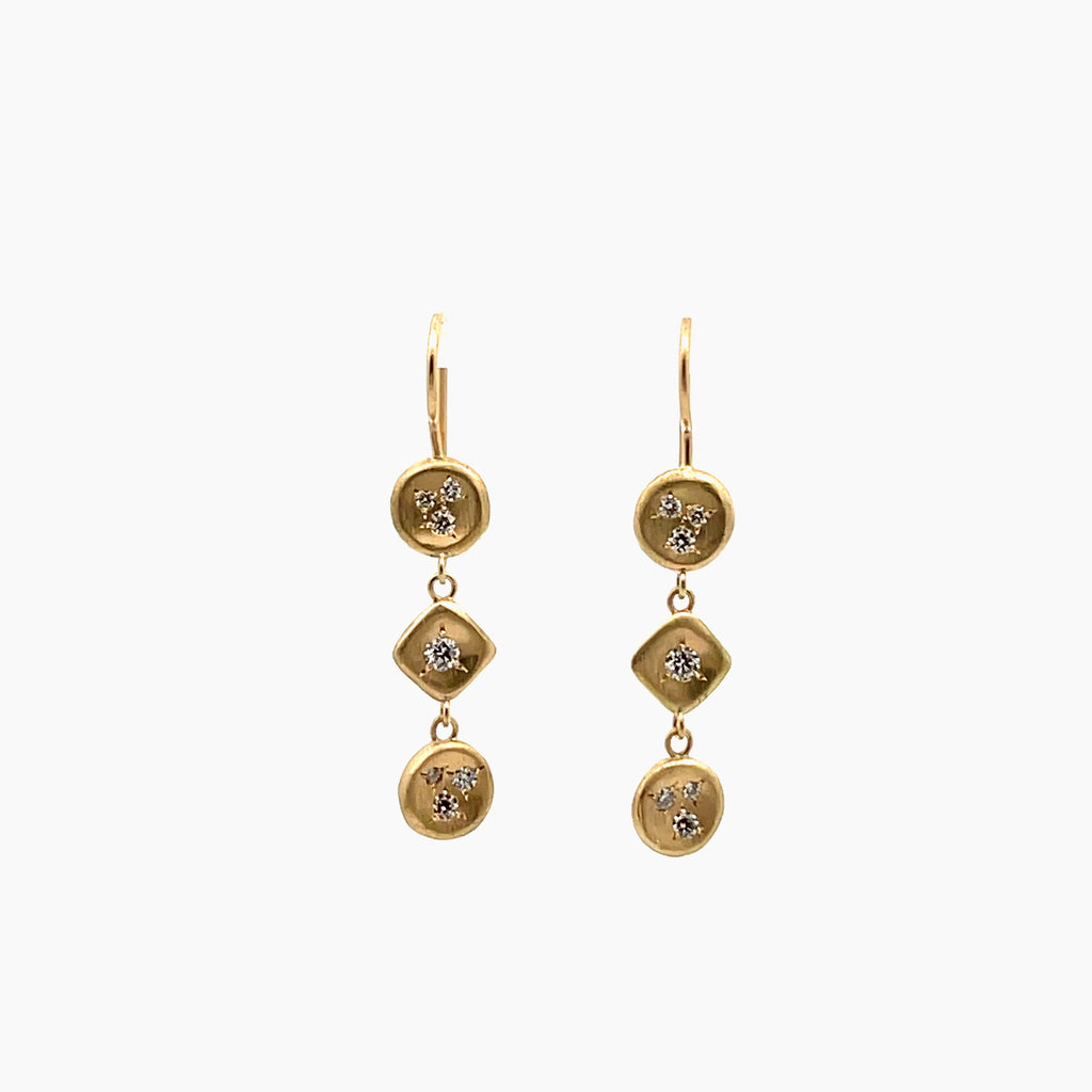 Triple Gold Diamond Drop Earrings