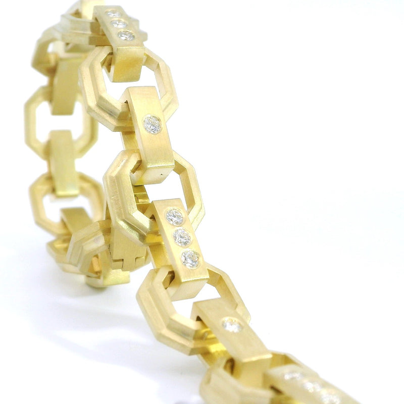 18k Yellow Gold Diamond Pyramid Link Bracelet