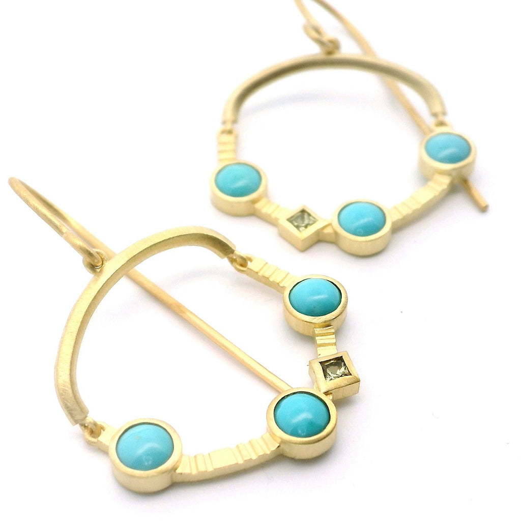 18k Yellow Gold Turquoise and Sapphire Freefall Earrings