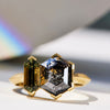 18k Yellow Gold Salt and Pepper Diamond and Sapphire Ring