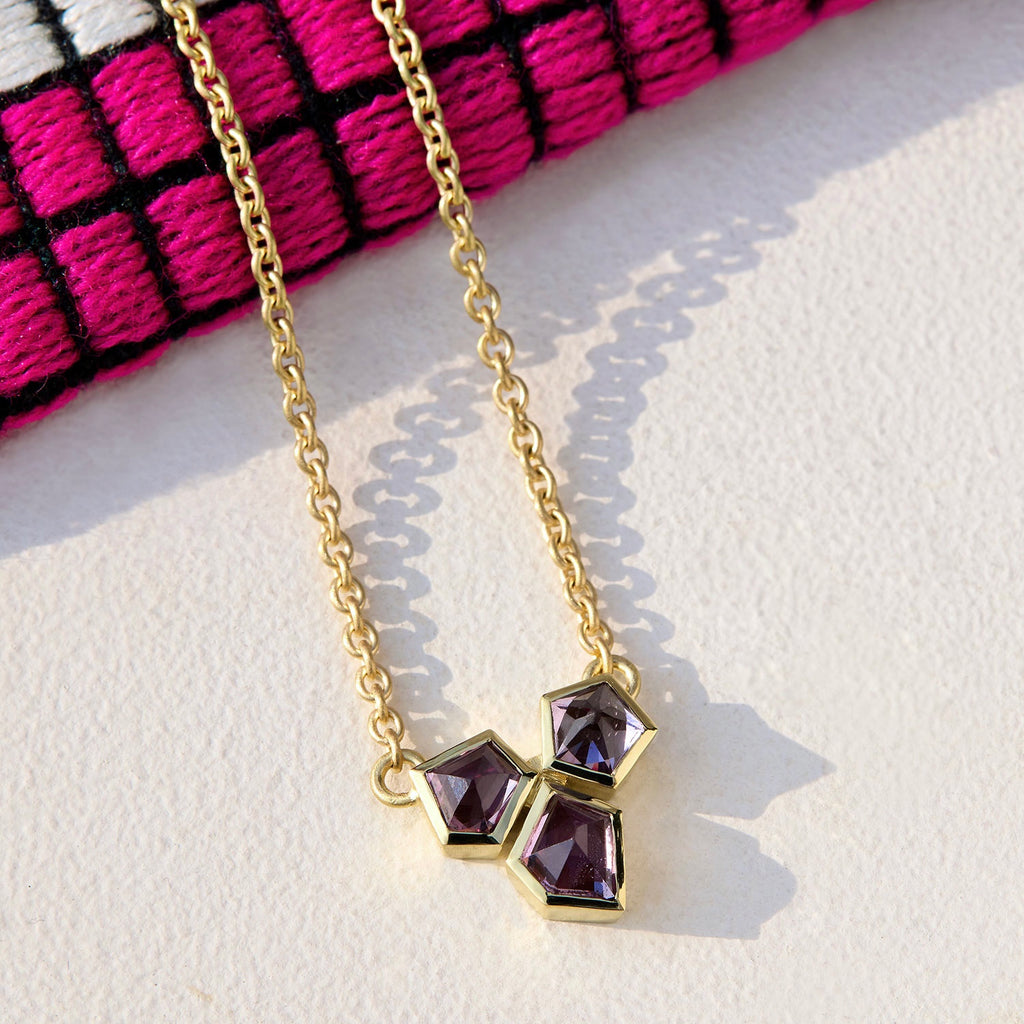 Geometric Pink Sapphire Cluster Necklace