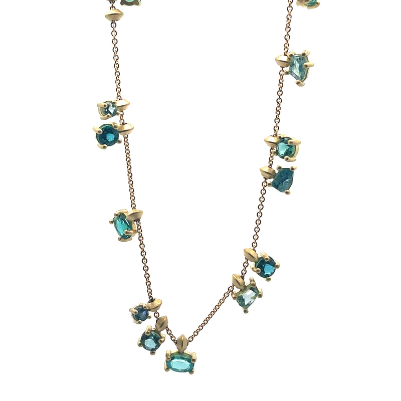 18k yellow gold Tourmaline and Kornerupine Gemstone Drop Fringe