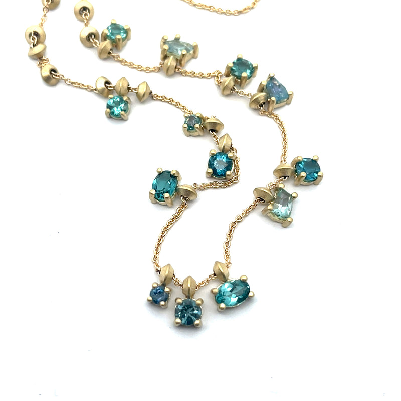 18k yellow gold Tourmaline and Kornerupine Gemstone Drop Fringe