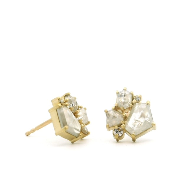 18k Yellow Gold Diamond Cluster Studs