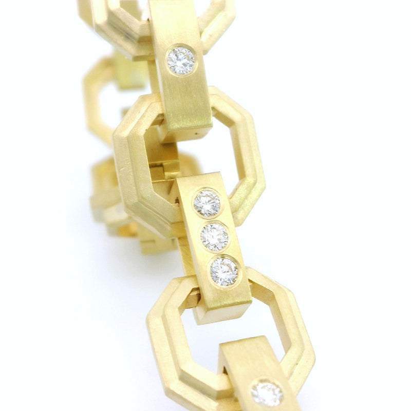 18k Yellow Gold Diamond Pyramid Link Bracelet