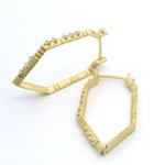 18k Yellow Gold Diamond Knife Edge Carved Notch Point Hoops