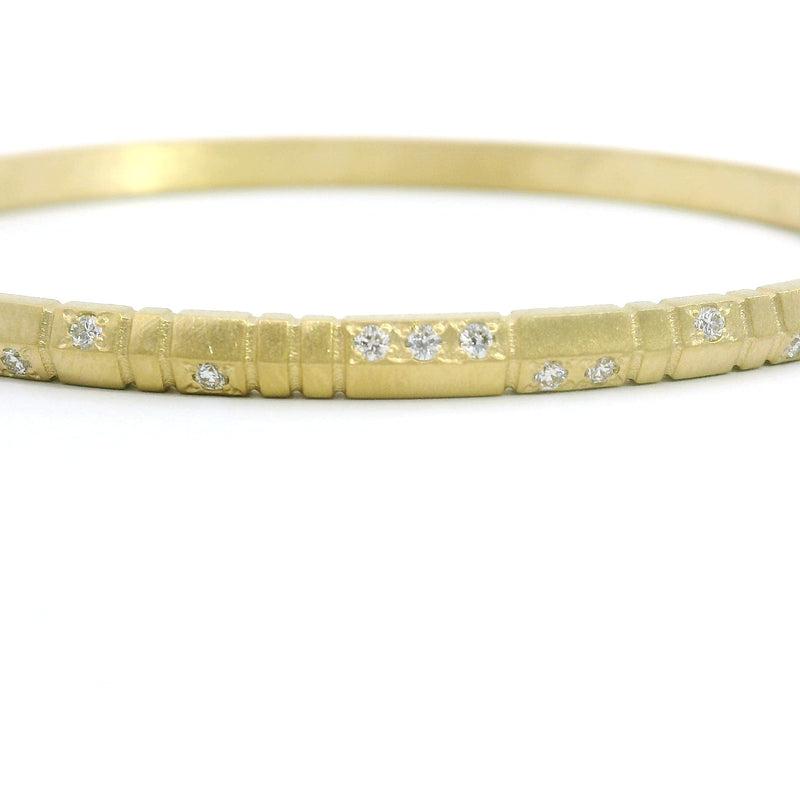 18k Yellow Gold Carved Notch Knife Edge Diamond Bracelet