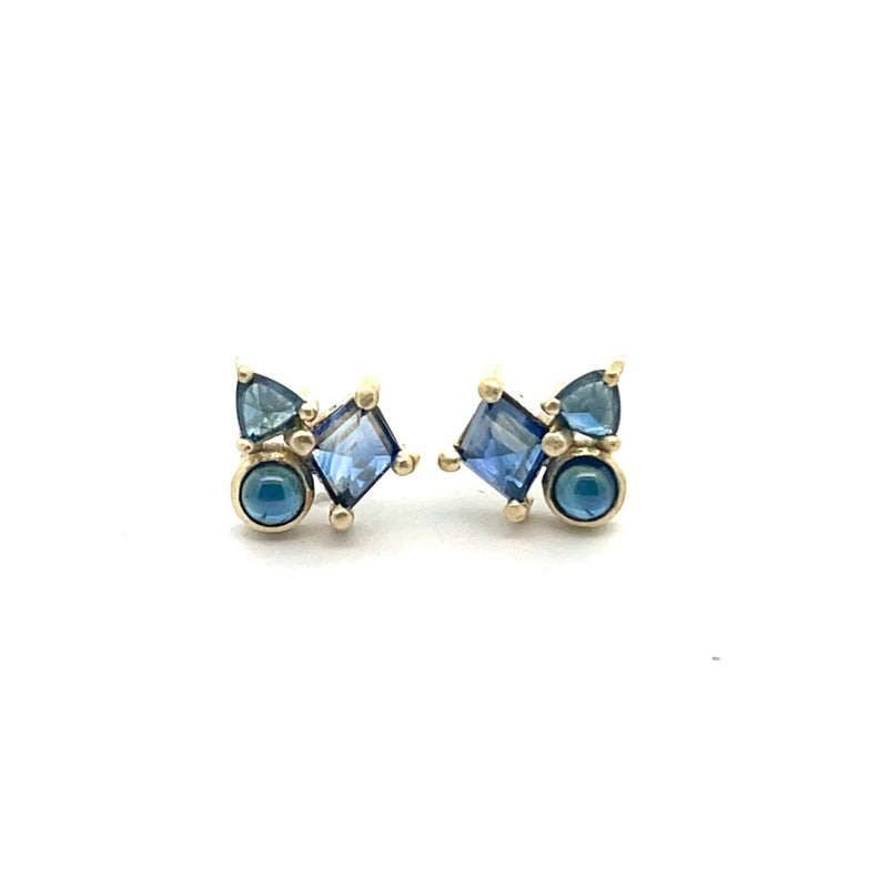 18k yellow gold Sapphire mini cluster studs