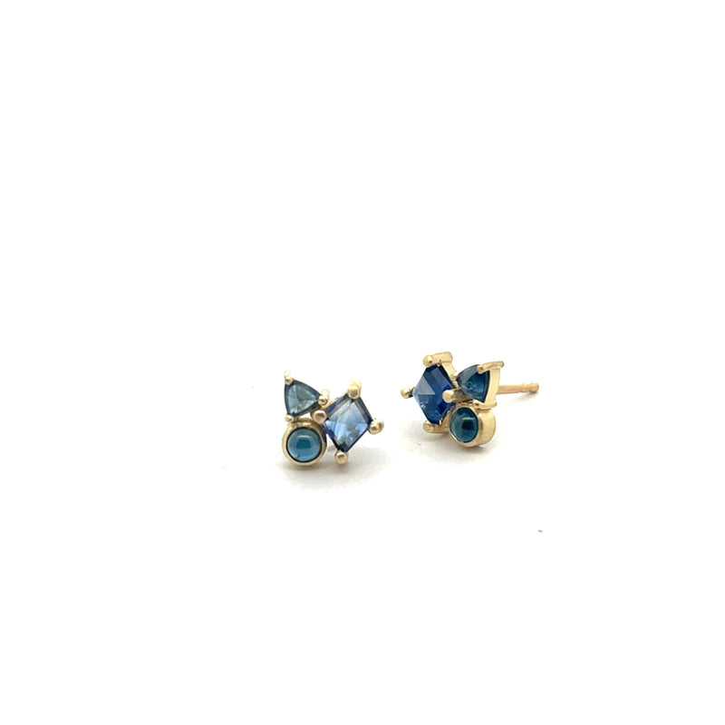 18k yellow gold Sapphire mini cluster studs