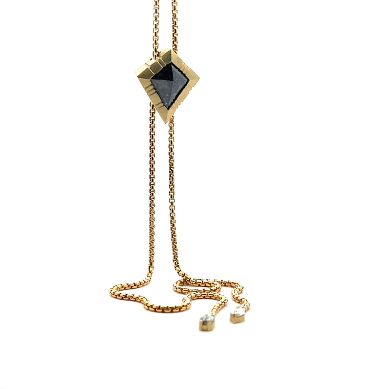 18k Yellow Gold Black Diamond Bolo Necklace