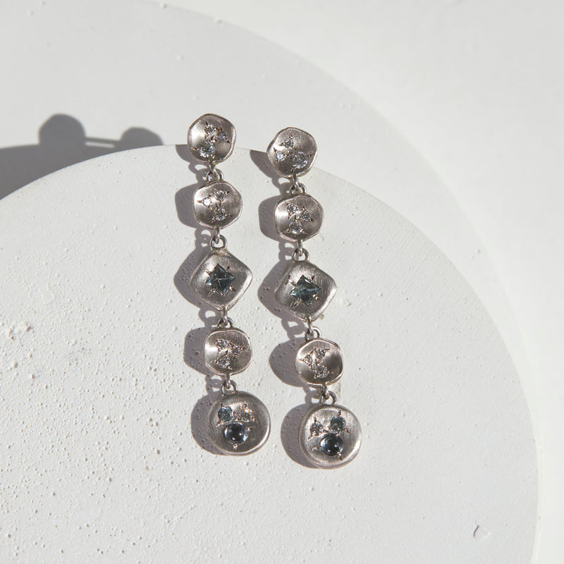 18k White Gold 5 Drop Diamond and Sapphire Earrings