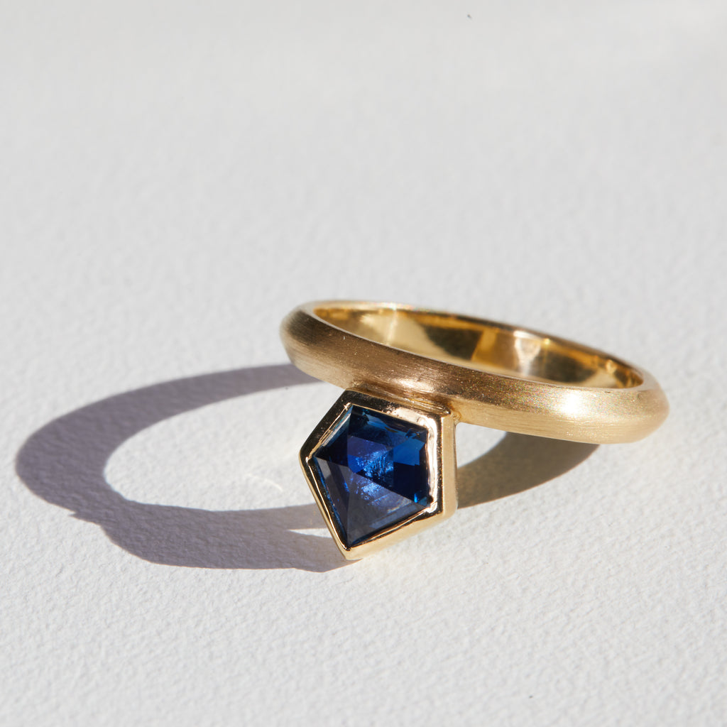 Blue Sapphire Shield Ring