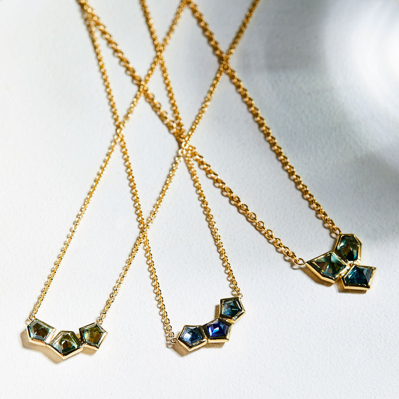Geometric Trio Arch Blue Sapphire Necklace