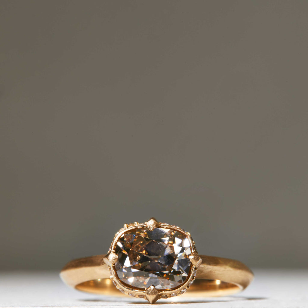 Yellow-Brown Old Mine Cut Diamond Ring